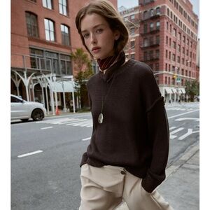 Zara Stitch Detail Brown Sweater